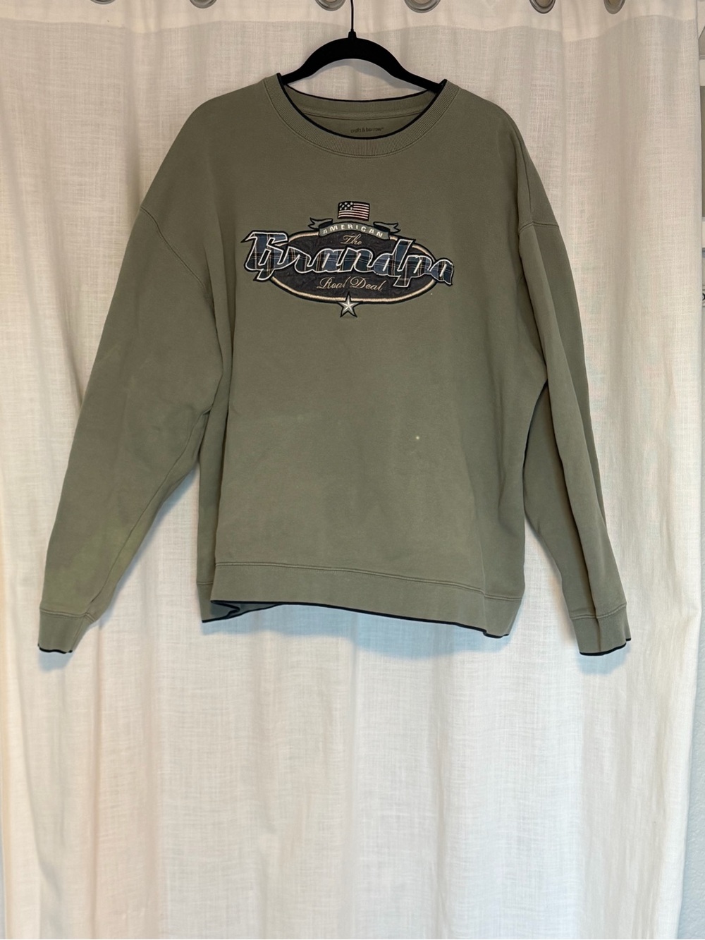 Croft & Barrow Grandpa Embroidered Graphic Sweatshirt XL Sage Green Y2K Pullover